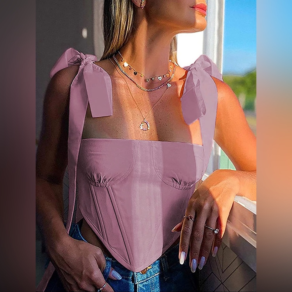 NWT (M) (L) Sexy Bustier Crop Top Strappy Tie Up Shoulder Sleeveless Corset Top